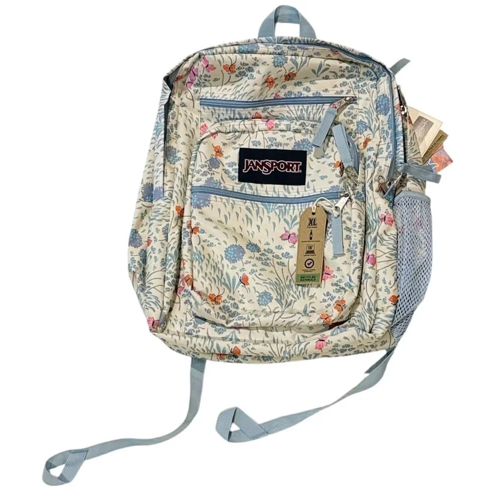 JanSport Big Student XL  17.5" Backpack Fluttering Fields (Floral Butterflies) - Picture 2 of 6